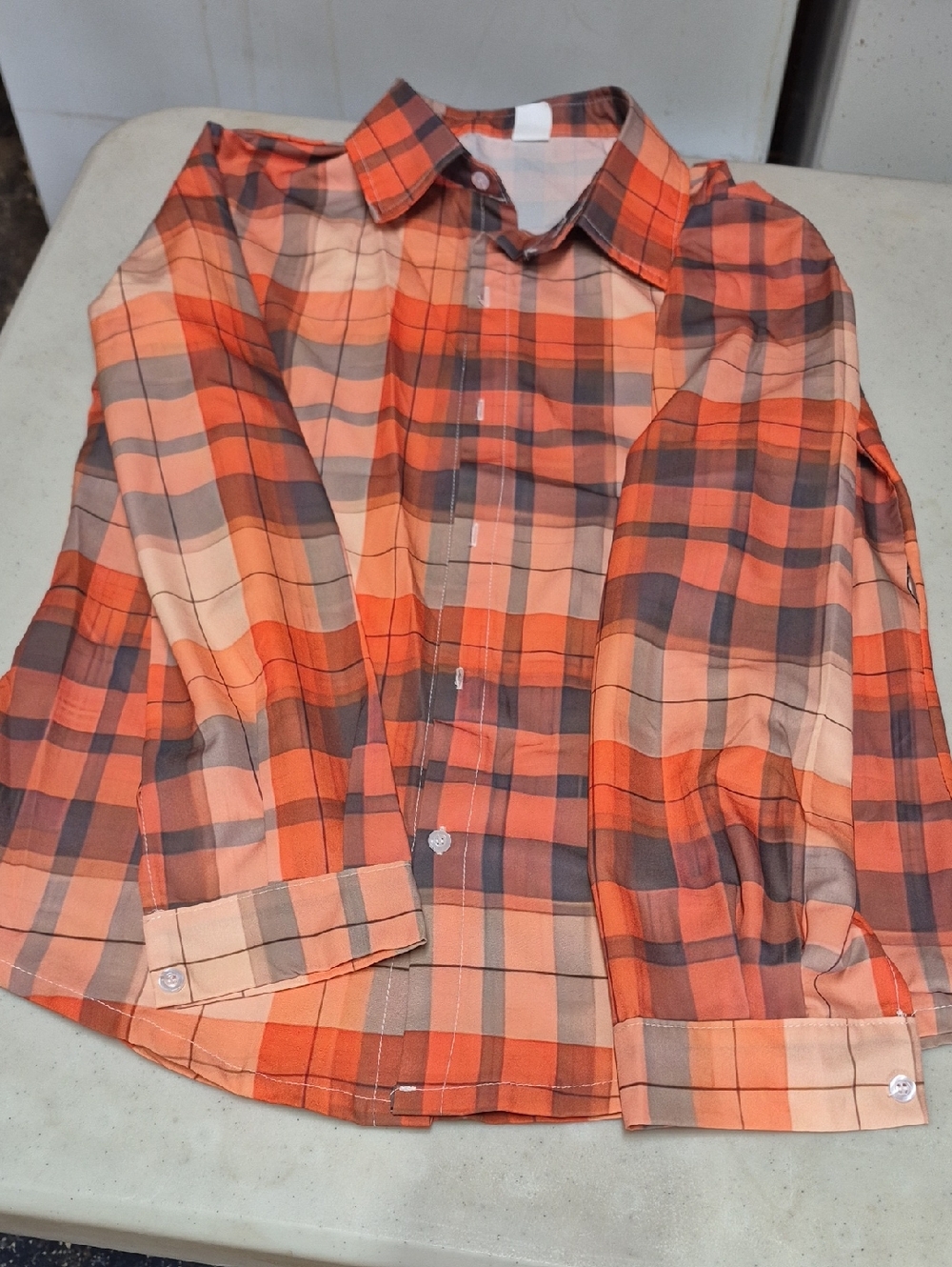 Women's Orange Plaid Button-Up Shirt